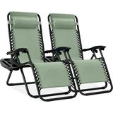 Best Choice Products Set of 2 Zero Gravity Lounge Chair Recliners for Patio Pool w/ Cup Holder Tray - Sage Green