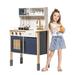 Robud Play Kitchen Wooden Adjustable Height Pretend Playset for 3+ Boys and Girls w/Sound & Light Gem Blue