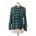 Tommy Hilfiger Long Sleeve Button Down Shirt: Green Plaid Tops - Women's Size Medium