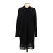 H By Halston Casual Dress - Shirtdress Collared Long sleeves: Black Print Dresses - Women's Size Large