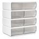 EZOWARE 4 Piece Multifunctional Makeup Drawer Set, 7 Pull-out Clear Organizer Drawer Display Case Cosmetics Holder Chest Box for Vanity, Dressing Table, Bathroom, Bedroom and more - White