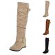 Suede Knee High Boots for Womens Modern Pointed Toe Western Cowboy Boots Slouchy Hide Wedge Heel Cowgirl Knee High Boots Retro Slouch Boots Western Style Long Boots Warm Fall Winter Boots Beige
