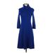 Nine West Casual Dress - A-Line High Neck 3/4 sleeves: Blue Solid Dresses - Women's Size X-Small