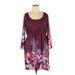 Suzanne Betro Casual Dress - Mini Scoop Neck 3/4 Sleeve: Burgundy Floral Dresses - Women's Size X-Large