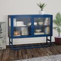 Latitude Run® Stylish Cabinet w/ 2 Fluted Glass Doors & Adjustable Shelf Metal in Blue | 35.4 H x 47.2 W x 13.7 D in | Wayfair