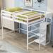 Full Size Loft Bed with Built-in Storage Wardrobe and Staircase, Guardrails, Solid Pine Wood Sturdy Frame