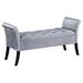 Ako 52 Inch Storage Bench, Button Tufting, Flared Arms, Gray Upholstery