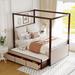 Four Poster Bed Frame w/ 3 Drawers and Trundle, 2 Velvet Pillows,Full