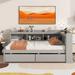 Grey Wood Full Size Platform Bed Frame w/ L-shaped Bookcases & Drawers