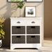 Rustic Storage Cabinet Sideboard with Two Drawers and Four Rattan Basket
