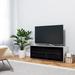 SONOROUS ST-110 Wood & Glass TV Console with 4 Shelves with Hidden Wheels - Black TV Table Support up to 65" - White Glass Cover