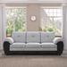 81.9″ Large Size 3-Seater Sofa, Modern Upholstered Black Leather Paired with Light Gray Velvet Sofa