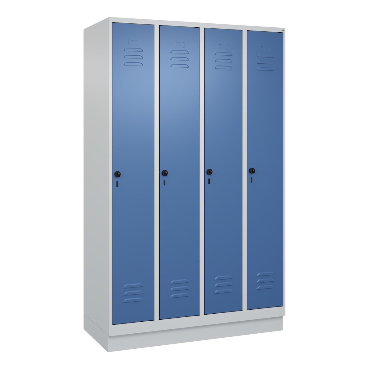 C+P Spind Classic PLUS, Sockel, 4 Abteile, HxBxT 195x120x50cm, Sicherheitsdrehriegel, Hellgrau/Fernblau von PROREGAL Image