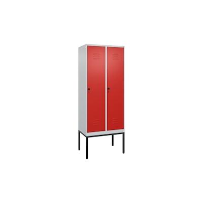 C+P Spind Classic PLUS, Gestell, 2 Abteile, HxBxT 212x80x50cm, Sicherheitsdrehriegel, Hellgrau/Rot von PROREGAL Image