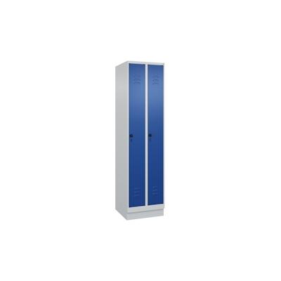 C+P Spind Classic PLUS, Sockel, 2 Abteile, HxBxT 195x50x50cm, Sicherheitsdrehriegel, Hellgrau/Enzianblau von PROREGAL Image