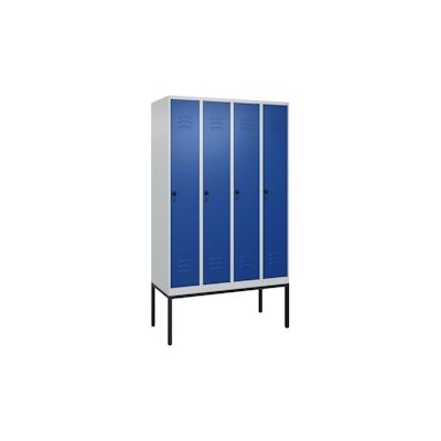 C+P Spind Classic PLUS, Gestell, 4 Abteile, HxBxT 212x120x50cm, Sicherheitsdrehriegel, Hellgrau/Enzianblau von PROREGAL Image
