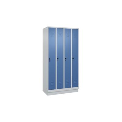 C+P Spind Classic PLUS, Sockel, 4 Abteile, HxBxT 195x100x50cm, Sicherheitsdrehriegel, Hellgrau/Fernblau von PROREGAL Image