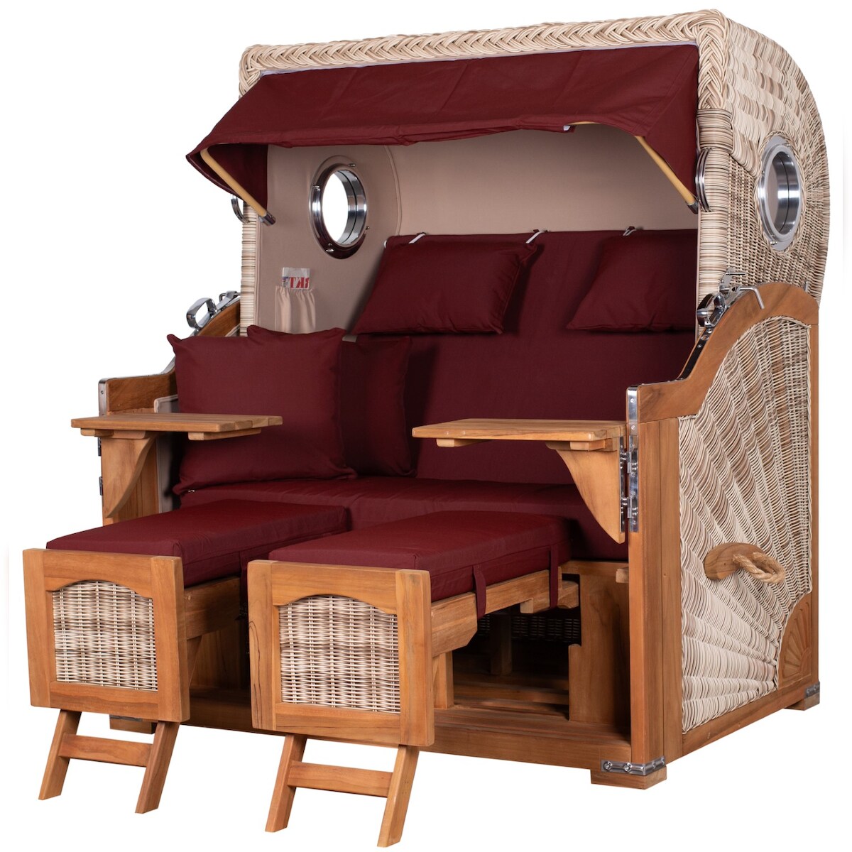 Mr. Deko Strandkorb - bene living - Ammersee Grande XL Teak Bullauge - PE shell - Modell 550 - 2,5-Sitzer inkl. Liftersystem Image
