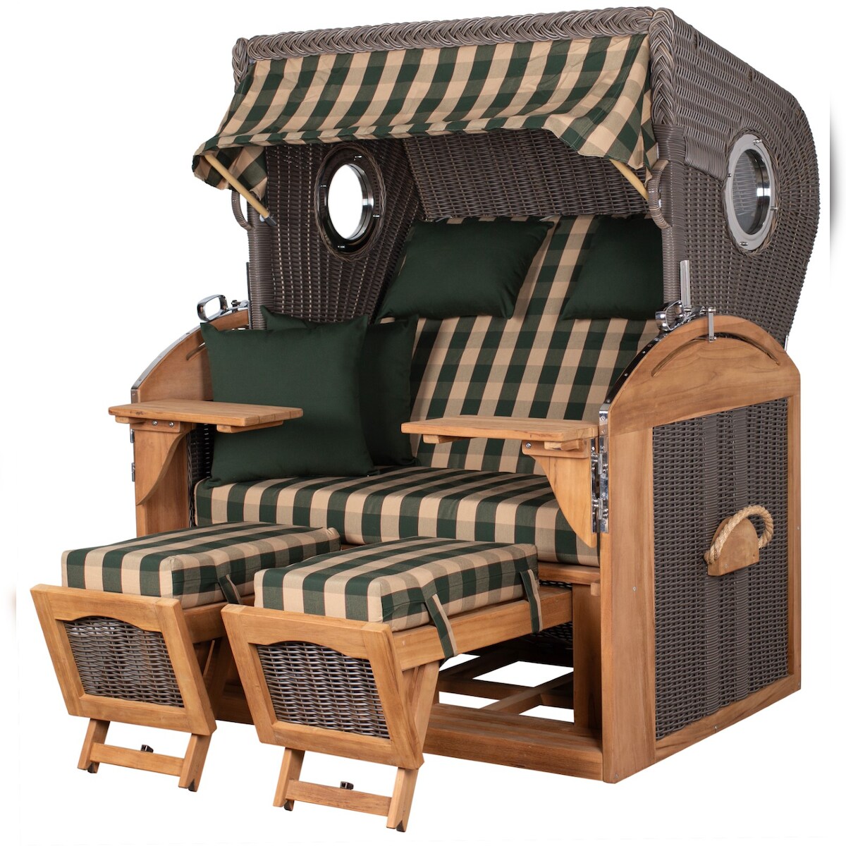 Mr. Deko Strandkorb - bene living - Borkum XL Teak Bullauge - PE grau - Modell 506 - 2,5-Sitzer inkl. Liftersystem Image