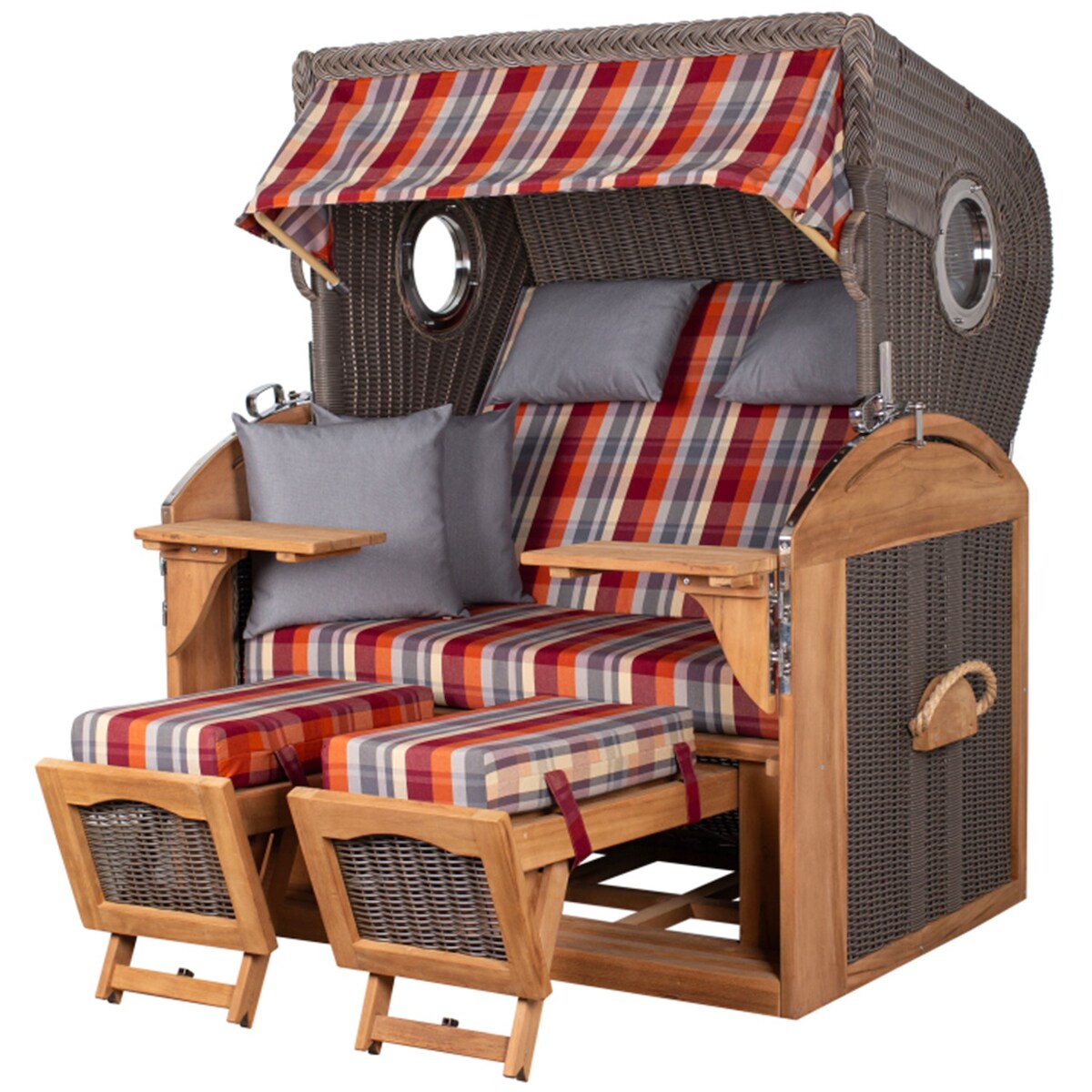 Mr. Deko Strandkorb - bene living - Borkum XL Teak Bullauge - PE grau - Modell 584 - 2,5-Sitzer inkl. Liftersystem Image