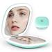 Compact Mirror 2-Sided Rechargeable Travel Makeup Mirror 1X/10X Magnification Lighted Pocket Mirror 3 Colors & Brightness Dimmable Portable Folding Mirror for Travel Home Office Purse