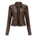 AOOCHASLIY Women Coat Fall Clearance Women Stand Collar Slim Leather Zip Motorcycle Suit Belt Coat Jacket Tops