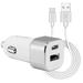 Cellet Car Charger for Samsung Galaxy Z Flip 5 - 30W High Powered Dual Port (USB-C PD and USB-A) Auto Power Adapter with Type-C to USB Cable - Silver/White