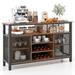 Costway 55-Inch Buffet Sideboard with 8-Bottle Wine Racks and Wine Glass Holders-Rustic Brown