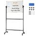 VEVOR Rolling Magnetic Whiteboard Double-sided Mobile Whiteboard 36x24 Inches Adjustable Height Dry Erase Board with Wheels 1 Magnetic Erase & 3 Dry Erase Markers & Movable Tray Office School