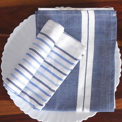 Blue Taste,'Set of 2 Handwoven Blue and White Striped Cotton Dish Towels'