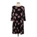 Ann Taylor LOFT Outlet Casual Dress - Mini Crew Neck 3/4 sleeves: Black Print Dresses - Women's Size Large Petite