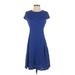 Alfani Casual Dress - A-Line Crew Neck Short sleeves: Blue Print Dresses - Women's Size 4
