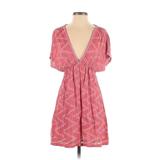 Bebe Casual Dress - Mini Plunge Short sleeves: Pink Chevron/Herringbone Dresses - Women's Size X-Small