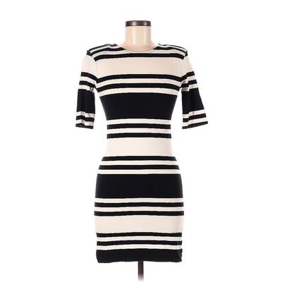 French Connection Casual Dress - Bodycon High Neck 3/4 sleeves: Black Stripes Dresses - Women's Size 6