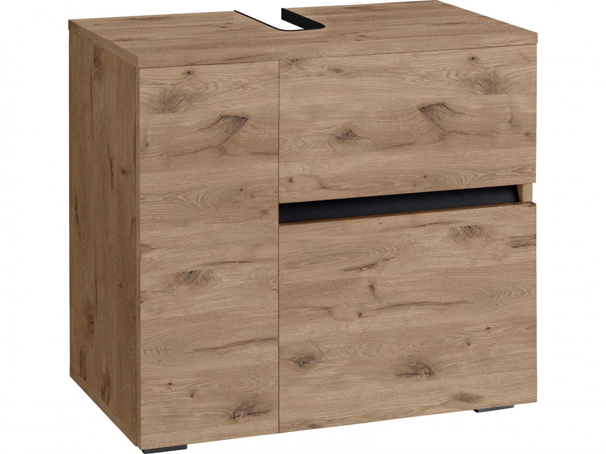 Waschbeckenunterschrank HOME AFFAIRE "Wisla", braun (wiking eiche), B:60cm H:55cm T:35cm, Spanplatte, Schränke, Siphonausschnitt, Push-to-open-Funktion, Breite 60cm, Höhe 55 cm