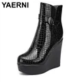 YAERNI – bottines à semelle compensée pour femme chaussures à talons hauts couleur unie à lacets