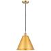 Ballston Cone 12"W Satin Gold Corded Mini Pendant w/ 12" Shade Bl