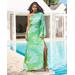Boston Proper - Blue Green - Resort Abstract Print One Shoulder Maxi Dress - 12