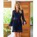 Boston Proper - Navy Blue - Mixed Media Lace Bell Sleeve Shirt Dress - XS