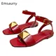 Luxus Big Niet Ankle Strap Sandalen Frauen Flache Ferse Offene spitze Echtem Leder Multicolor Sommer