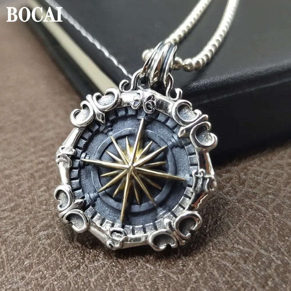BOCAI Neue Echt Feste S925 Sterling Silber Schmuck Tiefe Meer Kompass Militär Marke Fashion Hip-Hop Persönlichkeit Mann Anhänger