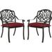 VIVIJASON 2-Piece Outdoor Bistro Dining Cushioned Chairs All-Weather Cast Aluminum Dining Chair Set Patio Bistro Chairs for Balcony Lawn Garden Backyard Antique Bronze (Red Cushion)