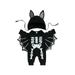 Sunisery Baby Halloween Romper Custume Crew Neck Skeleton Print Bat Long Sleeve Jumpsuit Devil Horn Hat Girl Boys Cosplay Outfits