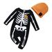 Fimkaul Boys Outfits Set Halloween Girls Cartoon Print Long Sleeve Romper Jumpsuit With Hat 2PCS Clothes Set Baby Clothes Black