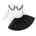 Baby Girl Outfits S British Style Solid Color Lace Long Sleeved Baby Collar Pullover And Leather Skirt Baby Two Piece Set Boy Outfits White 5 Y-6 Y