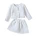 Fall Baby Girl Outfits Baby Long Sleeve Cardigan Coat Tops Blouse Solid Skirt Outfits Set 2Pcs Clothes Baby Boys Clothing Sets White 3 Years-4 Years