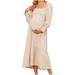 FRSASU Kids dress Clearance Women s Pregnant Small Floral Printing Chiffon Collar Long Sleeve Long Dress Beige 6(M)