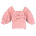 Meuva Kids Toddler Baby Girls Solid Bowknot Long Ruffled Sleeve Blouse Tops Outfits Clothes Baby Girl Clothes Winter Baby Coils Little Girl Long Sleeves 5t Long Sleeve Shirts Girls T Strap