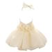 EHQJNJ Baby Girl 3-6 Months Princess Party Girls Princess Dress Sleeveless Solid Color Flower Birthday Party Dress with Headband Beige Floral For Teen Girls 14-16