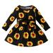 mveomtd Toddler Kids Baby Girls Casual Long Sleeve Round Neck Sunflower Print Dress Party Dress Clothes Girl in Dress Dresses for Wedding Girls